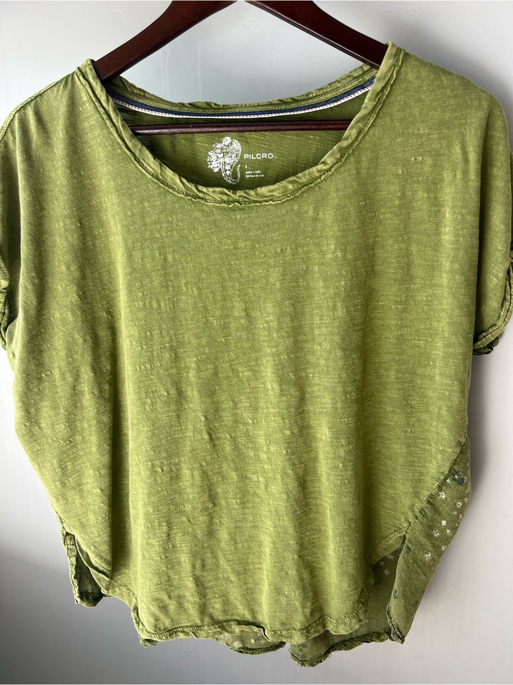 Anthropologie Pilcro Floral Back Green Cotton Mixed Media Swing Tee Top Small